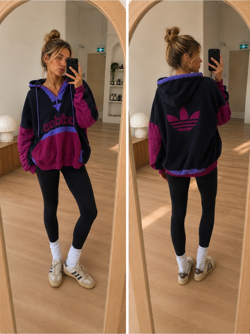Vintage Adidas Quilted Oversized Hoodie Pullover -90’s - Purple Magenta